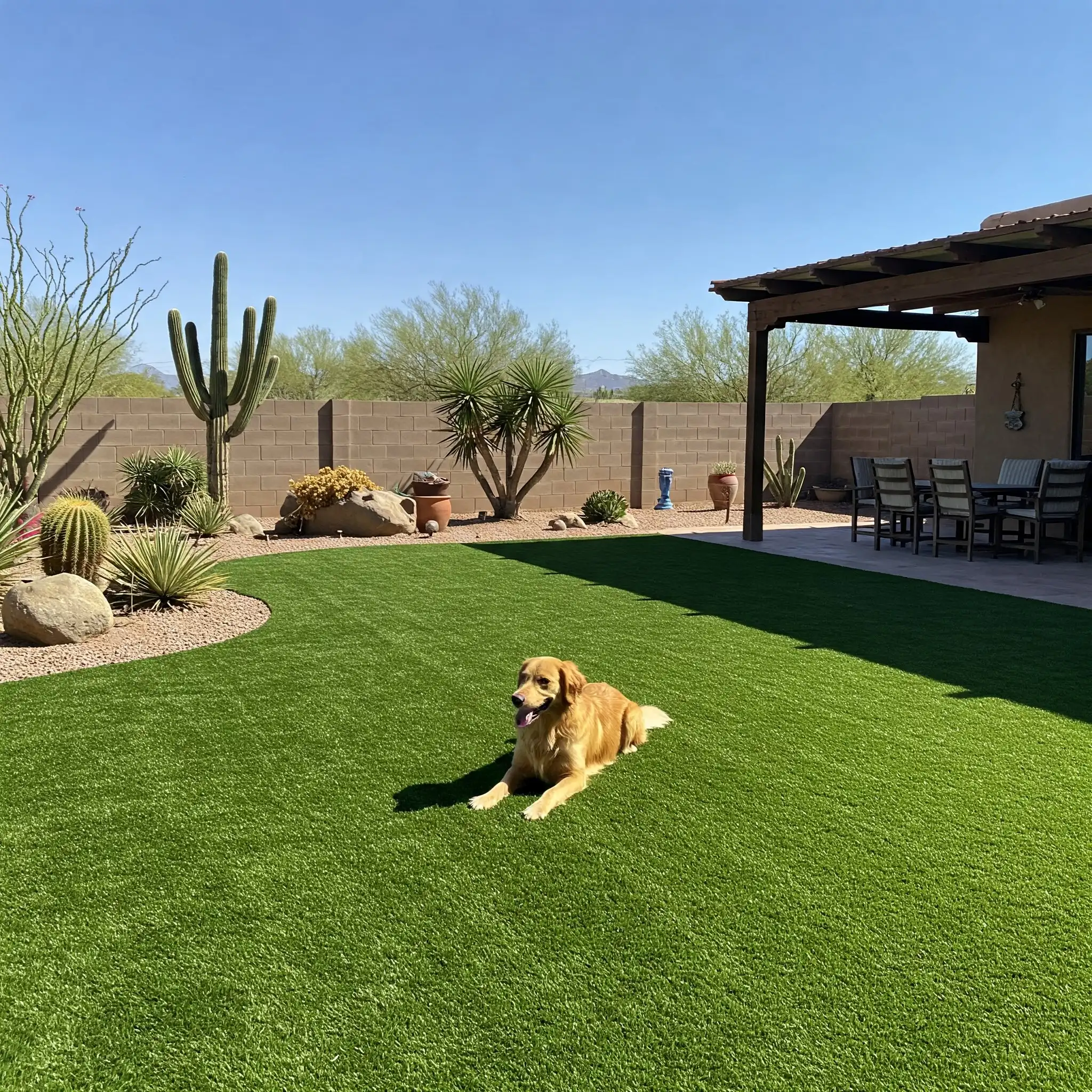 Elite Turf Clean AZ team cleaning residential artificial turf